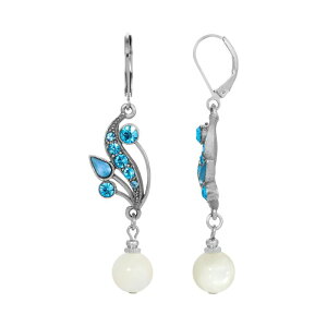1928 ���f�B�[�X �A�N�Z�T���[ �s�A�X�E�C�������O 1928 Silver Tone Simulated Mother Of Pearl and Fancy Blue Crystal Drop Earrings White �z���C�g