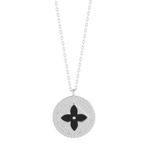 yz Sunkissed Sterling fB[X lbNXE`[J[Ey_ggbv ANZT[ Sunkissed Sterling Sterling Silver Cubic Zirconia Clover Pendant Necklace Silver Tone Black