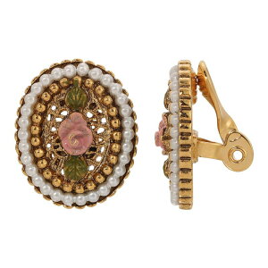 1928 ���f�B�[�X �A�N�Z�T���[ �s�A�X�E�C�������O 1928 Gold Tone Simulated Pearl Pink Flower Oval Clip-On Stud Earrings Pink �s���N
