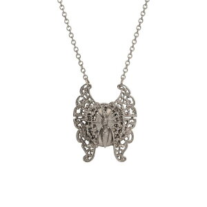 1928 ���f�B�[�X �A�N�Z�T���[ �l�b�N���X�E�`���[�J�[�E�y���_���g�g�b�v ���[�X 1928 Silver Tone Butterfly Locket Pendant Necklace Gray �O���[