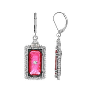 1928 ���f�B�[�X �A�N�Z�T���[ �s�A�X�E�C�������O 1928 Silver Tone Rectangle Simulated Crystal Stonearrings Fuchsia �t���[�V��
