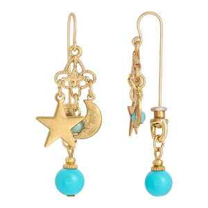 1928 ���f�B�[�X �A�N�Z�T���[ �s�A�X�E�C�������O 1928 Gold Tone Simulated Turquoise Star & Moon Front-Back Earrings Turquoise �^�[�R�C�Y