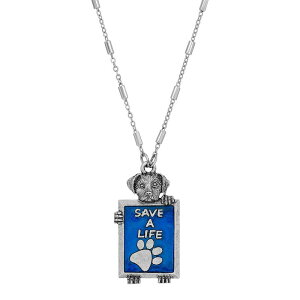 1928 fB[X ANZT[ lbNXE`[J[Ey_ggbv [X 1928 Silver Tone "Save A Life" Dog Frame Necklace Blue u[