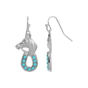yz 1928 fB[X sAXECO ANZT[ 1928 Silver Tone Simulated Turquoise Horseshoe Earrings Turquoise