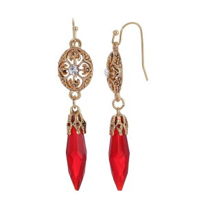 1928 fB[X ANZT[ sAXECO 1928 Gold Tone Filigree Icicle Drop Earrings Red bh