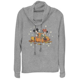 yz fBYj[ fB[X TVc gbvX Disney's Mickey Mouse And Minnie Mouse Pumpkin Harvest Women's Cowlneck Graphic Lightweight Long Sleeve Gray Heather