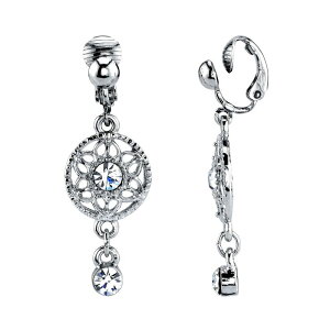 1928 ���f�B�[�X �A�N�Z�T���[ �s�A�X�E�C�������O 1928 Silver Tone Filigree Simulated Stone Clip-On Linear Drop Earrings White �z���C�g