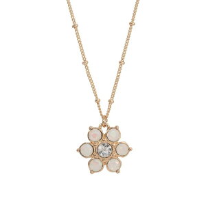 yz 1928 fB[X lbNXE`[J[Ey_ggbv ANZT[ 1928 Gold Tone Simulated White Opal Crystal Flower Necklace White
