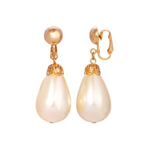 1928 ���f�B�[�X �A�N�Z�T���[ �s�A�X�E�C�������O 1928 Gold Tone Pear-Shaped Faux Pearl Clip-On Earrings White �z���C�g