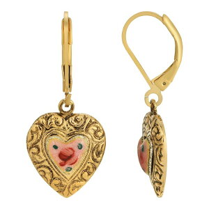 1928 ���f�B�[�X �A�N�Z�T���[ �s�A�X�E�C�������O 1928 Gold Tone Pink Enamel Heart Drop Earrings Pink �s���N