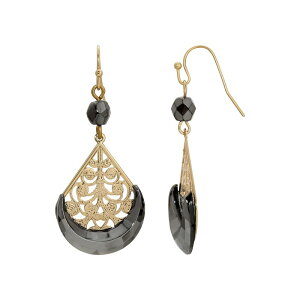 1928 ���f�B�[�X �A�N�Z�T���[ �s�A�X�E�C�������O 1928 Gold Tone Simulated Hematitenamel Fan Drop Earrings Gray �O���[