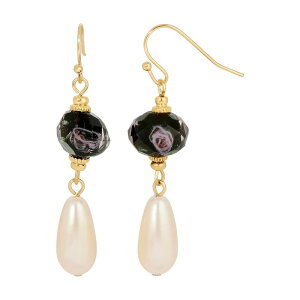 yz 1928 fB[X sAXECO ANZT[ 1928 Gold Tone Simulated Crystal and Pearl Drop Earrings Black