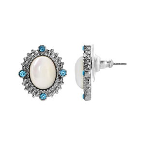 1928 ���f�B�[�X �A�N�Z�T���[ �s�A�X�E�C�������O 1928 Silver Tone with Blue and Simulated Mother Of Pearl Oval Earrings White �z���C�g