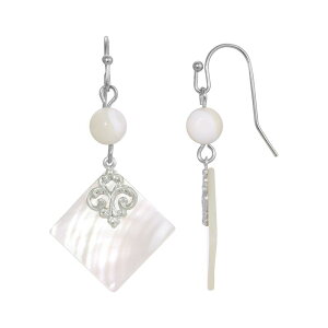 1928 ���f�B�[�X �A�N�Z�T���[ �s�A�X�E�C�������O 1928 Silver Tone Simulated Mother Of Pearl Shell Stone And Beadrop Earrings White �z���C�g