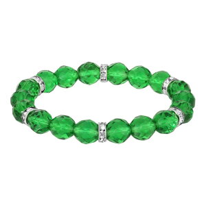 1928 ���f�B�[�X �A�N�Z�T���[ �u���X���b�g�E�o���O���E�A���N���b�g 1928 Silver Tone Crystal Bead Stretch Bracelet Green �O���[��