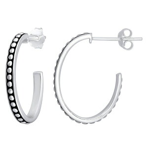 Aleure Precioso fB[X ANZT[ sAXECO Aleure Precioso Sterling Silver Oxidized Beaded Pattern Oval Hoop Earringsterling Silver Vo[