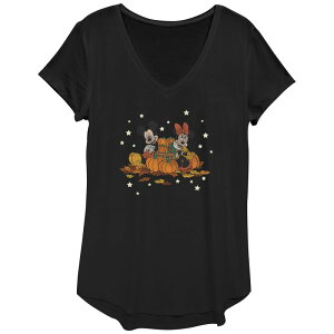 yz fBYj[ fB[X TVc gbvX Disney's Mickey Mouse And Minnie Mouse Pumpkin Harvest Women's Graphic Tee Black