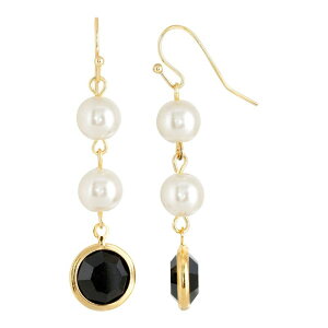 1928 ���f�B�[�X �A�N�Z�T���[ �s�A�X�E�C�������O 1928 Gold Tone Simulated Pearl & Crystal Drop Earrings Black �u���b�N