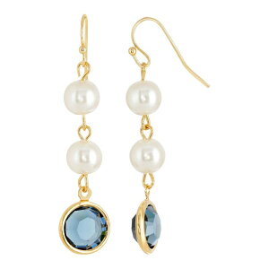yz 1928 fB[X sAXECO ANZT[ 1928 Gold Tone Simulated Pearl & Crystal Drop Earrings Dark Blue
