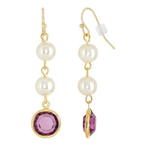 1928 ���f�B�[�X �A�N�Z�T���[ �s�A�X�E�C�������O 1928 Gold Tone Simulated Pearl & Crystal Drop Earrings Purple �p�[�v��