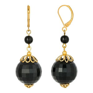 1928 fB[X ANZT[ sAXECO 1928 Gold Tone Black Beadedouble Drop Earrings Black ubN