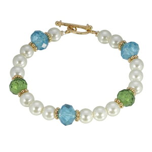1928 ���f�B�[�X �A�N�Z�T���[ �u���X���b�g�E�o���O���E�A���N���b�g 1928 Gold Tone Simulated Pearl Green & Aqua Beaded Bracelet Green �O���[��