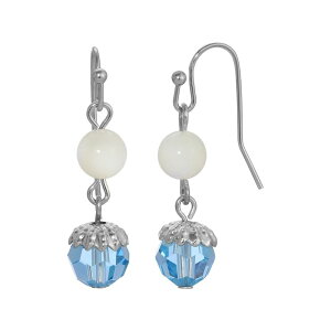 1928 ���f�B�[�X �A�N�Z�T���[ �s�A�X�E�C�������O 1928 Silver Tone Simulated Mother Of Pearl With Aqua Beadrop Earrings White �z���C�g