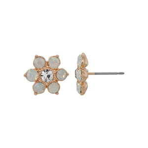 1928 ���f�B�[�X �A�N�Z�T���[ �s�A�X�E�C�������O 1928 Gold Tone Simulated White Opal Crystal Flower Stud Earrings White �z���C�g