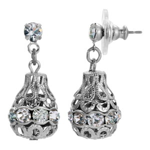 1928 ���f�B�[�X �A�N�Z�T���[ �s�A�X�E�C�������O 1928 Jewelry Silver Toned Filigree Ball Crystal Drop Earrings Gray �O���[