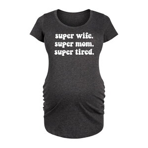【送料無料】 ライセンス キャラクター レディース Tシャツ トップス Maternity Super Wife Super Mom Super Tired Graphic Tee Heather Charcoal