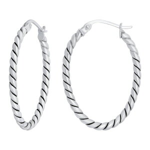 yz Aleure Precioso fB[X sAXECO ANZT[ Aleure Precioso Sterling Silver Oval Twisted Click-Top Hoop Earrings Sterling Silver