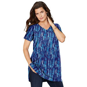 ���A�}���Y ���f�B�[�X �g�b�v�X T�V���c V�l�b�N �v���X�T�C�Y ���� Roaman's Women's Plusize Short-sleeve V-neck Ultimate Tunic Navy Speckle �l�C�r�[