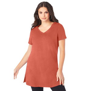 ���A�}���Y ���f�B�[�X �g�b�v�X T�V���c V�l�b�N �v���X�T�C�Y ���� Roaman's Women's Plusize Short-sleeve V-neck Ultimate Tunic Sunset Coral �R�[����
