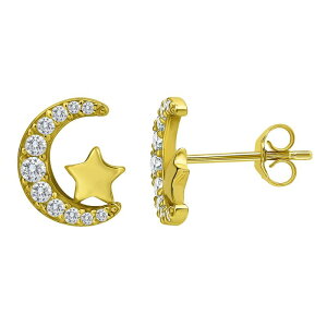 Aleure Precioso ���f�B�[�X �A�N�Z�T���[ �s�A�X�E�C�������O Aleure Precioso Sterling Silver Cubic Zirconia Moon & Star Stud Earrings Gold Tone �S�[���h