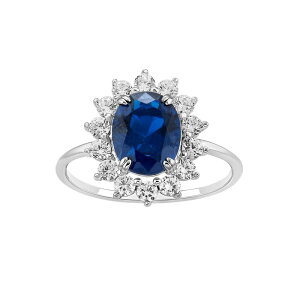 �v�������[�Y ���f�B�[�X �A�N�Z�T���[ �����O PRIMROSE Sterling Silver Simulated Sapphire Oval Center Stone With Cubic Zirconia Flower Polished Band Ring Sterling Silver Blue �u���[
