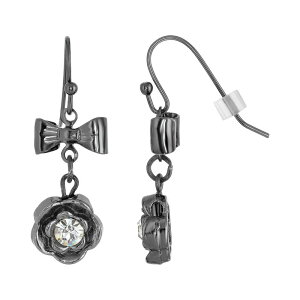 1928 ���f�B�[�X �A�N�Z�T���[ �s�A�X�E�C�������O �t�����[�� �t�����[ 1928 Black Tone Simulated Crystal Floral Drop Earrings Black �u���b�N