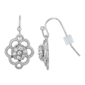 1928 ���f�B�[�X �A�N�Z�T���[ �s�A�X�E�C�������O �t�����[�� �t�����[ 1928 Silver Tone Simulated Crystal Small Floral Drop Earrings Clear �V���o�[