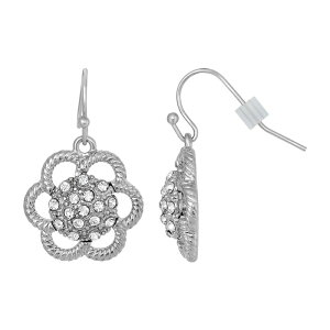 1928 ���f�B�[�X �A�N�Z�T���[ �s�A�X�E�C�������O �t�����[�� �t�����[ 1928 Silver Tone Simulated Crystal Floral Drop Earrings Clear �V���o�[