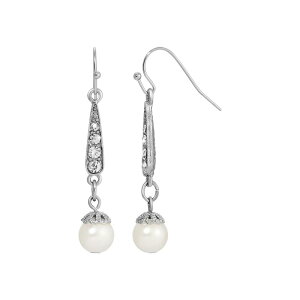 1928 ���f�B�[�X �A�N�Z�T���[ �s�A�X�E�C�������O 1928 Silver Tone Simulated Pearl Crystal Drop Earrings White �z���C�g