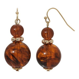 yz 1928 fB[X sAXECO ANZT[ 1928 Gold Tone Brown Bead Double Drop Earrings Brown