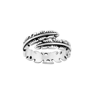 yz v[Y fB[X O ANZT[ PRIMROSE Fine Silver Plated Polished Oxidized Leaf Bypass Ring Silvertone