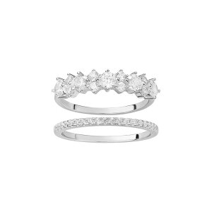 �v�������[�Y ���f�B�[�X �A�N�Z�T���[ �����O PRIMROSE Fine Silver Plated Cubic Zirconia Graduated Cluster Band Ring Duo Set Silvertone White �z���C�g