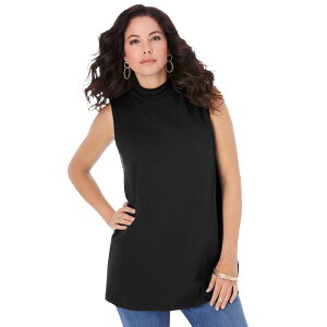 ���A�}���Y ���f�B�[�X �g�b�v�X T�V���c �v���X�T�C�Y �m�[�X���[�u Roaman's Women's Plusize Ultimate Sleeveless Mock Tank Black �u���b�N