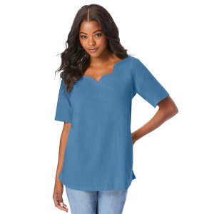 ���A�}���Y ���f�B�[�X �g�b�v�X T�V���c �v���X�T�C�Y Roaman's Women's Plusize Scalloped Scoop Neck Ultimatee Dusty Indigo �C���f�B�S