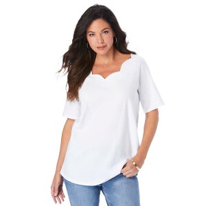 ���A�}���Y ���f�B�[�X �g�b�v�X T�V���c �v���X�T�C�Y Roaman's Women's Plusize Scalloped Scoop Neck Ultimatee White �z���C�g