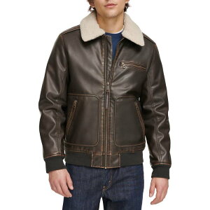 yz [oCX Y WPbgEu] AE^[ Men's Levi'sR Faux Leather Sherpa Collar Aviator Bomber Jacket Dark Brown