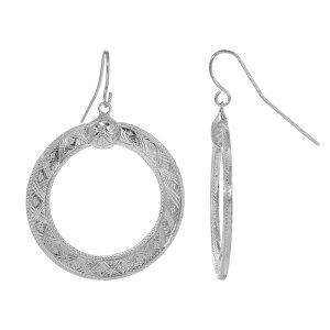 1928 fB[X ANZT[ sAXECO 1928 Silver Tonetched Circle Drop Earringsilver Tone Vo[