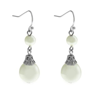yz 1928 fB[X sAXECO ANZT[ 1928 Silver Tone Double Simulated Pearl Drop Earrings White