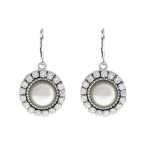 yz 1928 fB[X sAXECO ANZT[ 1928 Silver Tone Round Crystal White Simulated Pearl Drop Earrings White