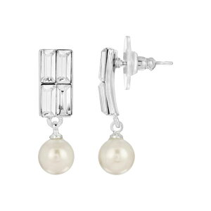 1928 ���f�B�[�X �A�N�Z�T���[ �s�A�X�E�C�������O 1928 Silver Tone Simulated Crystal and Faux Pearl Drop Earrings White �z���C�g